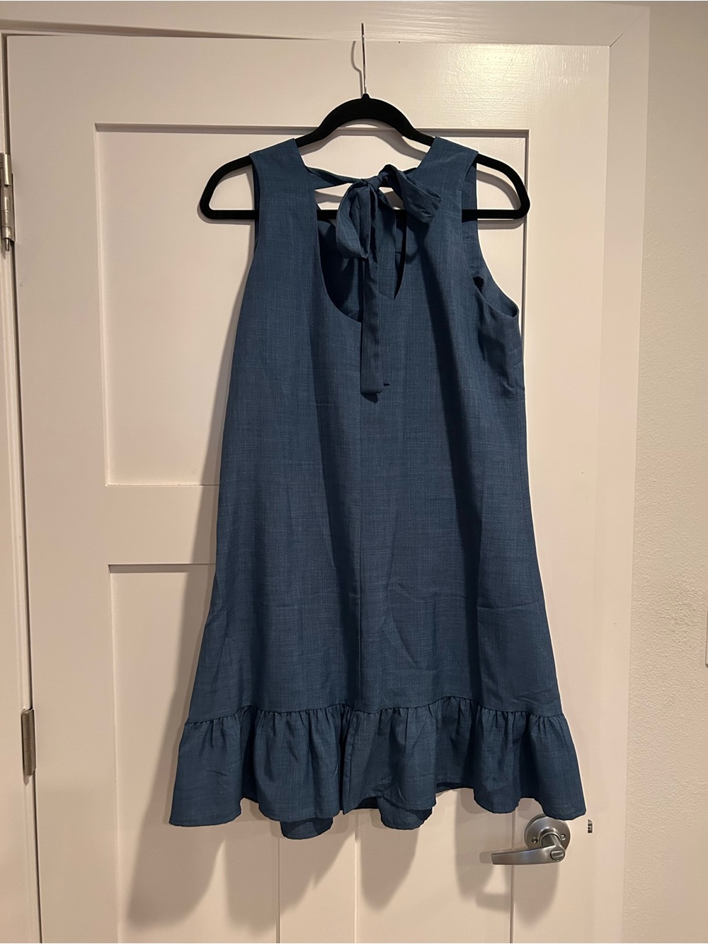 Cupshe Blue Sleeveless Tie-Back Ruffle Hem Dress